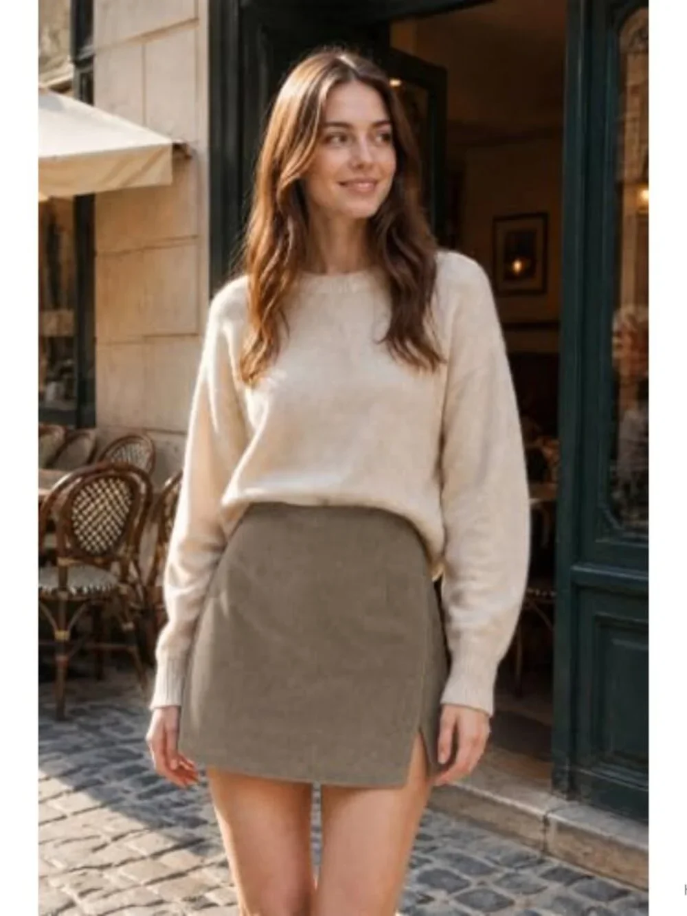 High Waisted A-Line Corduroy Mini Skirt Winter Fall Business Casual